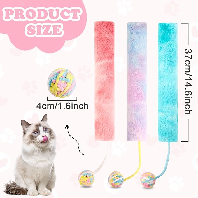 Cat Toy Pillows 3 Pack, Long Catnip Cat Kicker Toys, for Indoor Cats, Interactive Kitten Toys with Bell 14.6in/37cm