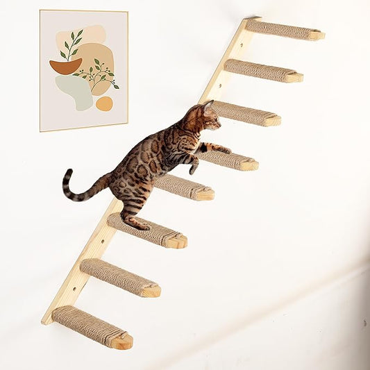 Cat Wall Climbing Shelf, 2 pcs Cat Wall Climber, 4 Step Climbing Stairs, Wall-Mounted Ladder with Sisal Scratching Rope, Perfect Wall Furniture for Perching (CatStairs2P4Steps)