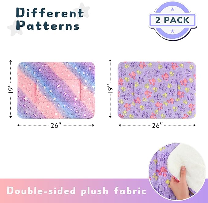 2 Pack Cat Blanket for Indoor Cat, Warm Calming Kitten & Puppy Beds for Anxiety and Stress, Washable Small Dog Mat for Crate, Fuzzy Pet Blankets