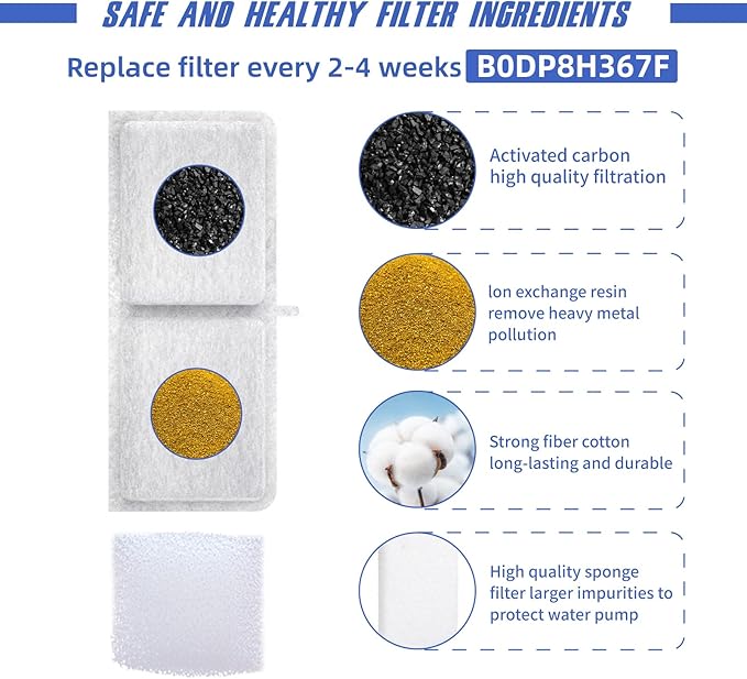 Stainless Steel Cat Water Fountain Filter Replacement (6 Filters & 3 Sponges)