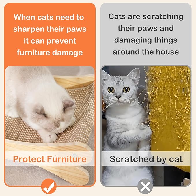 Cat Scratcher Bed, Natural Sisal Cat Scratch Chair Hammock, 27.5 Inch Extra Large Scratching Post Lounger Pad with Large Sisal Toy Ball for Indoor Cats