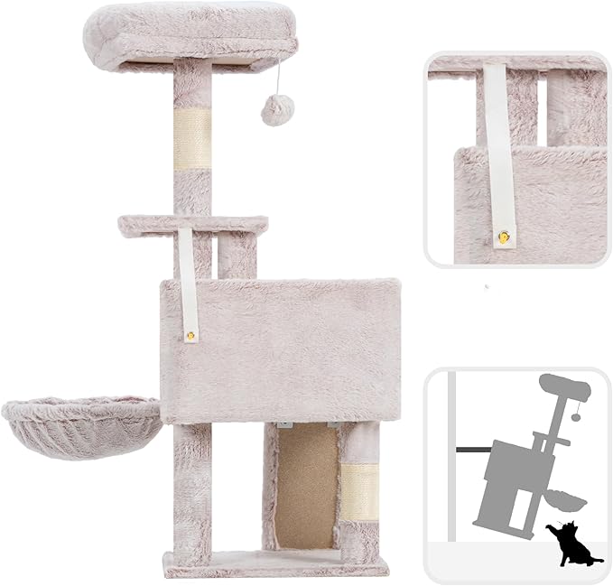 Cat Tree, 41.3" Cat Tower for Indoor Kittens with Scratching Board and Posts, Multi-Level Cozy Cat Condo with 2 Perches, Hammock, Balls, Mushroom GCT005SMU