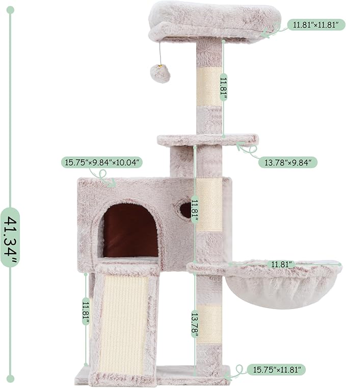 Cat Tree, 41.3" Cat Tower for Indoor Kittens with Scratching Board and Posts, Multi-Level Cozy Cat Condo with 2 Perches, Hammock, Balls, Mushroom GCT005SMU