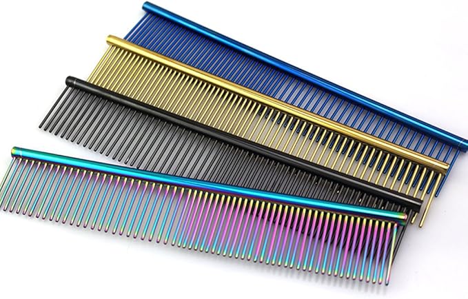 ZoCr Stainless Steel Pet Comb for Dogs Cats, Pet Grooming Comb with Different Spaced Rounded Teeth (Purple)