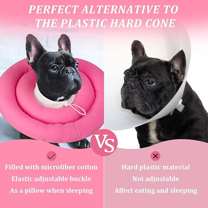 IDOMIK Dog Recovery Collar, Waterproof Soft Dog Cone After Surgery, Comfy Protective Elizabethan Collar Alternative for Dogs Cats, Adjustable Pet Neck Donut Cone Anti-Licking Biting Wounds,Rose,M