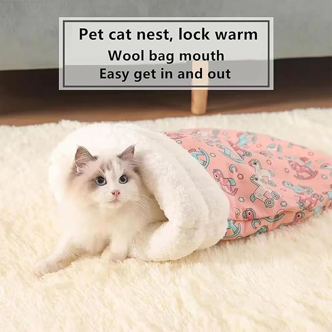 Cat Sleeping Bag,Cat Sleeping Bag for Indoor Cats,Cozy Pet Nest for Cats,Sleeping Bag for Cats,Soft Fluffy Washable Cat Bed Cave,Cat Blankets for Indoor Cats (D)