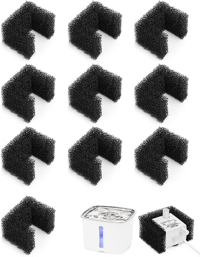 10 Pack Foam Filters for PetSafe Viva Pet Water Fountain - Pet Drinking Fountain Filter Replacement - Black