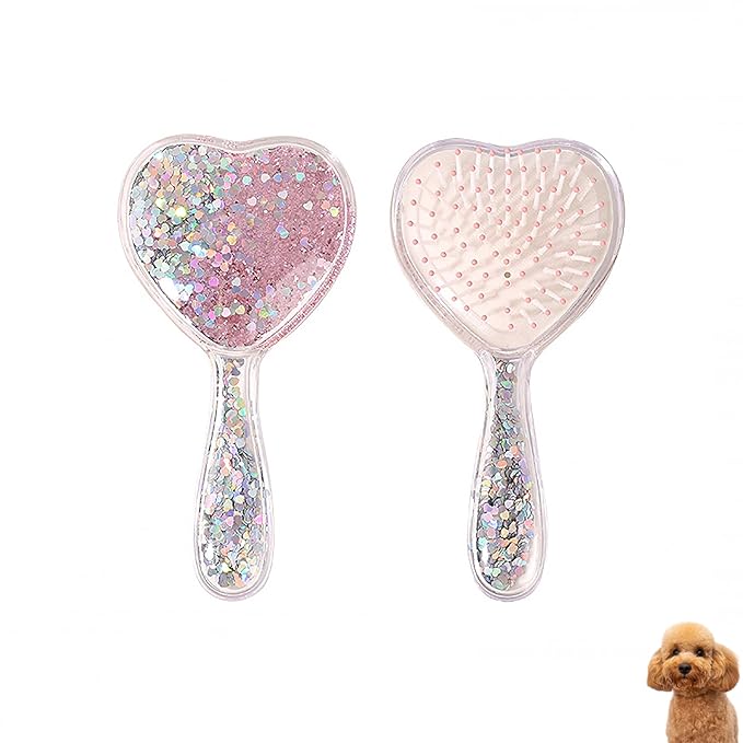 Small Dog Brush, Soft Brush for Shih Tzus, Yorkies, Maltipoos, Maltese, Love Shape Puppy Massaging Hair Comb for Small Dogs Cats Rabbits of All Hair Types (Glitter Pink)
