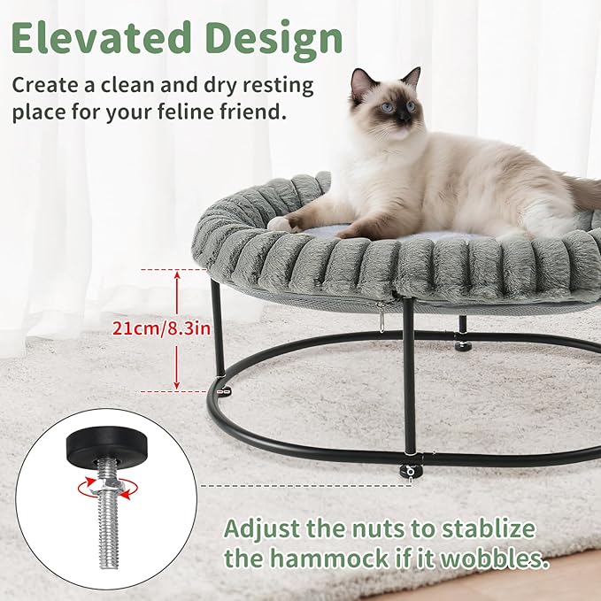 Sunhoo Elevated Cat Bed for Indoor Cats Raised Kitten Hammock Large High Puppy Cot Off Floor Self-Supporting Small Pet Chair with Metal Frame Washable Cushion Easy Assembly 23 * 17 * 8.3 in (Grey)