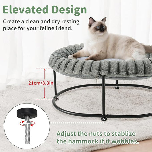 Sunhoo Elevated Cat Bed for Indoor Cats Raised Kitten Hammock Large High Puppy Cot Off Floor Self-Supporting Small Pet Chair with Metal Frame Washable Cushion Easy Assembly 23 * 17 * 8.3 in (Grey)