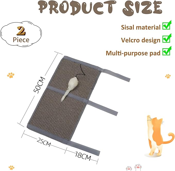 JanYoo 2 Pieces Cat Scratcher Cat Furniture Table Leg Protectors Sisal Cat Scratching Pad Mat Protecting with Hanging Toy(Grey)