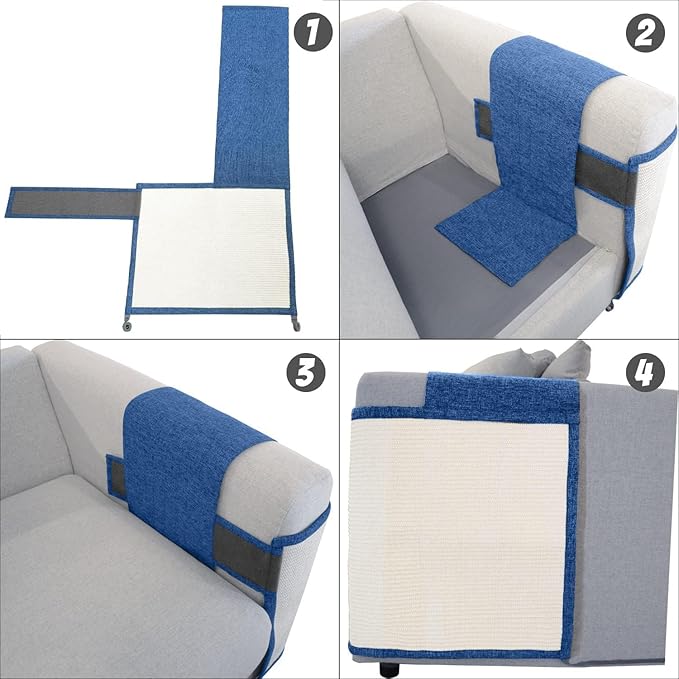 Cat Scratch Furniture Protector with Natural Sisal for Protecting Couch Sofa Chair Furniture 19.7’’H*23.6’’W (Dark Blue, Left Hand)