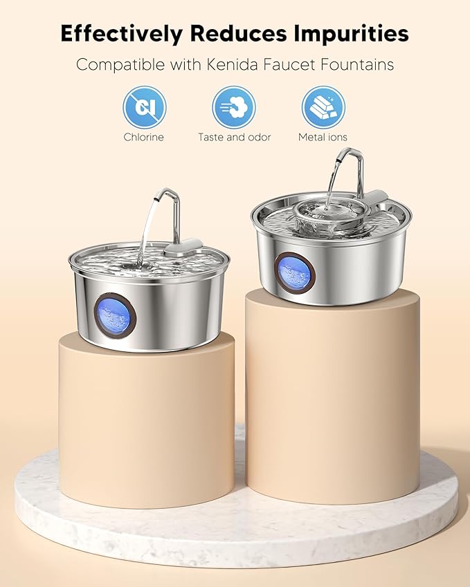 Pet Water Fountain Filters, Compatible with Kenida 8L/270oz Stainless Steel Dog Water Fountain,10 Filters with 2 Sponges Replacement Set, Multi-Filtration System