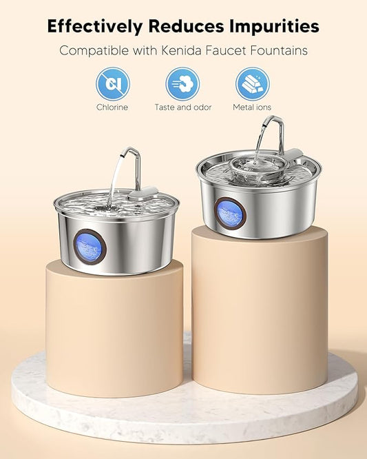 Pet Water Fountain Filters, Compatible with Kenida 8L/270oz Stainless Steel Dog Water Fountain,10 Filters with 2 Sponges Replacement Set, Multi-Filtration System