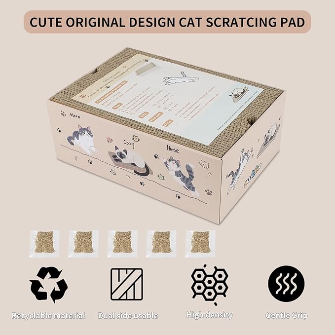 Cat Scratcher Pad with Box 3-Pack/5-Pack, Large & Medium Size – Reversible Corrugated Cardboard with Catnip: Durable Scratching Pads for Kittens & Adult Cats