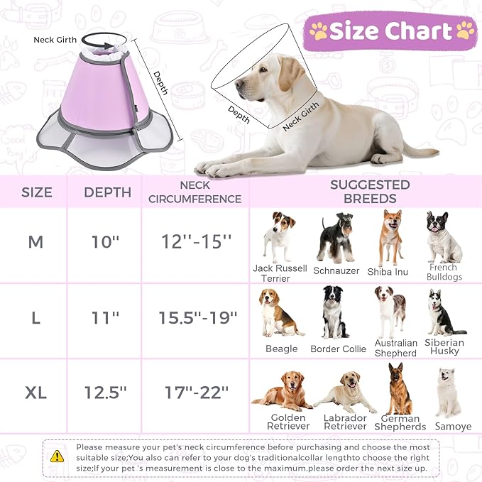 Soft Dog Cone Collar After Surgery Recovery,Adjustable E-Collar with Removable Shield,Lightweight,Breathable Anti-Licking Protective Cone for Large,Medium,Small Pets (Rose Pink, L (Neck:15.5''-19''))