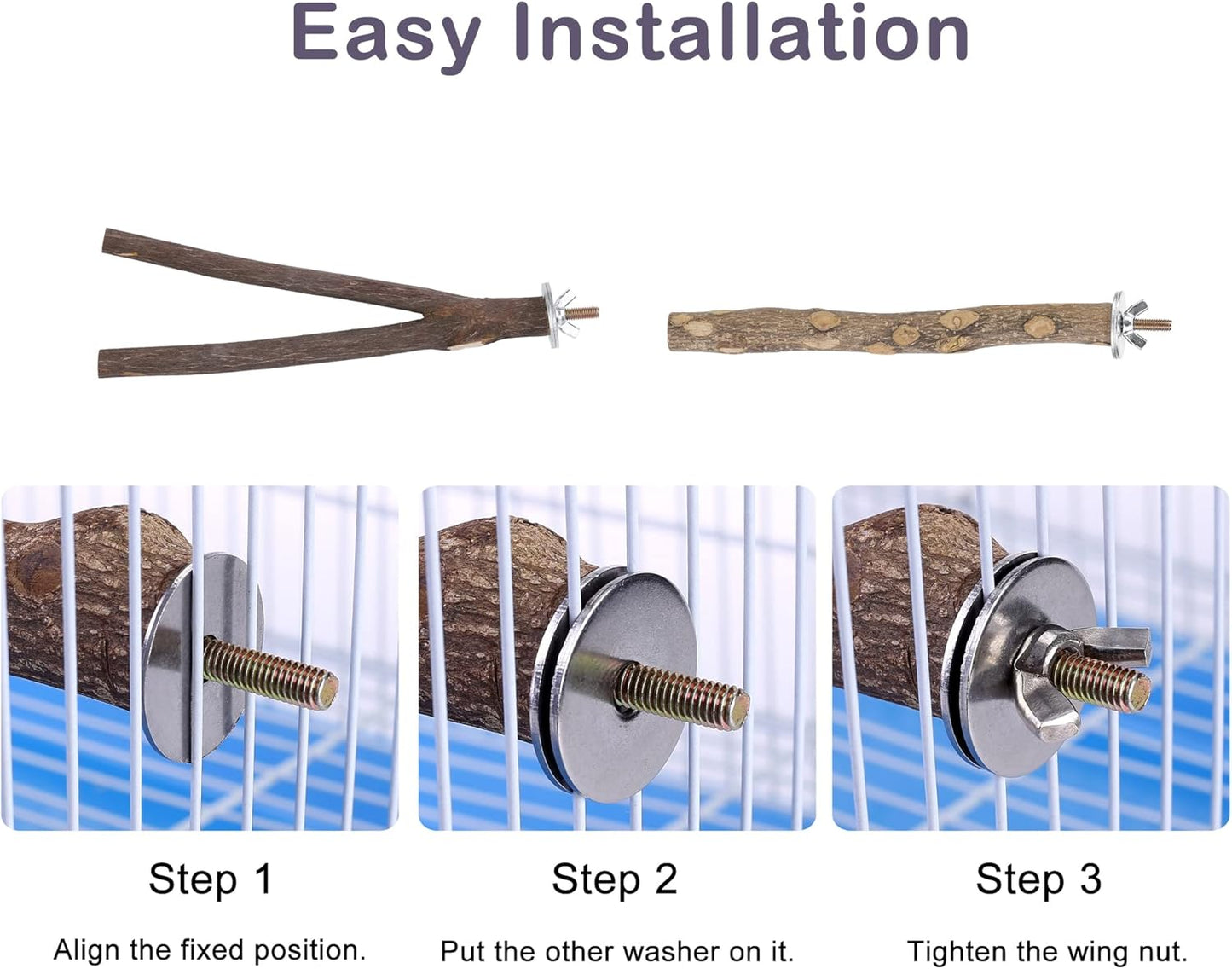 CozyCabin Natural Wood 4Pcs Bird Perches Stand, Hanging Cage Toys Accessories for Small Parrot Budgies Conure Parakeets Cockatiels Lovebirds