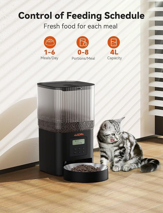 WOPET Automatic Cat Feeder (Black Cat Feeder, Regular)