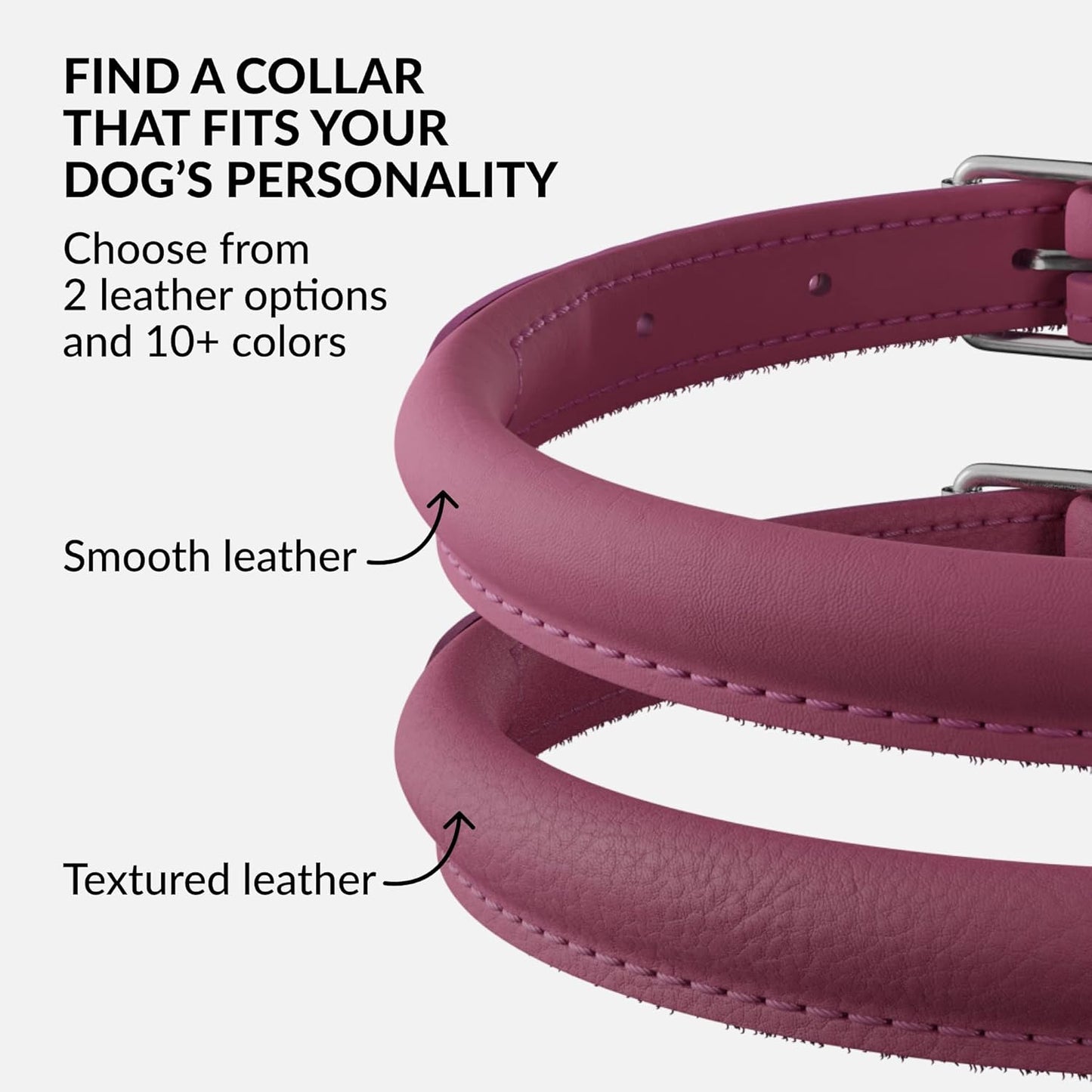 CollarDirect Rolled Leather Dog Collar, Soft Padded Round Puppy Collar, Handmade Genuine Leather Collar Dog Small Large Cat Collars 13 Colors (6-7 Inch, Pink Smooth)