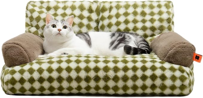 MEWOOFUN Cat Bed for Indoor Cats, Washable Dog Beds for Small Medium Dogs & Cats, Fluffy Cat Couch with Non-Slip Bottom (Green, 26.0" L X 19.0" W X 13.0" Th)