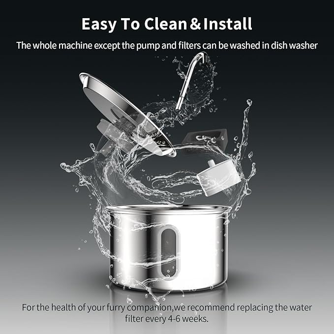 Stainless Steel Cat Water Fountain, 3L/101oz Pet Water Fountain, Dog Waterer with Quiet Pump and 4-Layer Filtration for Cats and Dogs