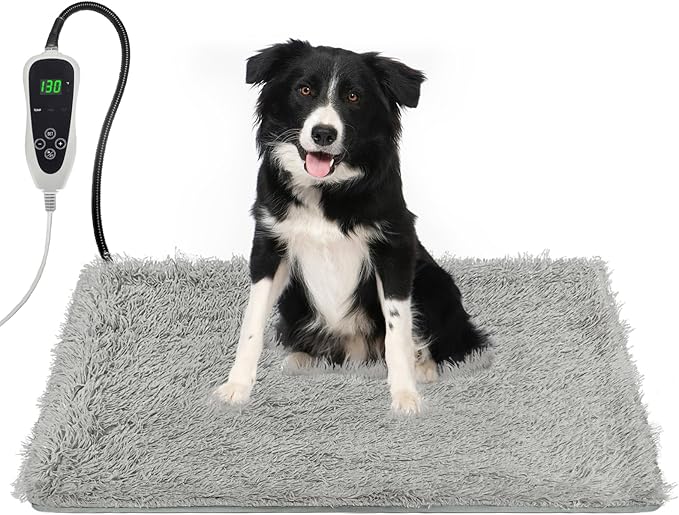 Dog Heating Pad, 36×24 in Large Heating Pad, Waterproof Smart Thermostat Metal Protective Tube Whelping Box for Dogs, Contains a Plush Fabric Cloth Cover Heated Dog House - Grey