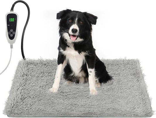 Dog Heating Pad, 36×24 in Large Heating Pad, Waterproof Smart Thermostat Metal Protective Tube Whelping Box for Dogs, Contains a Plush Fabric Cloth Cover Heated Dog House - Grey