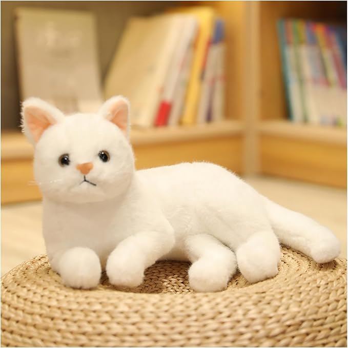 Cute cat Plush Toys, pet Animal Stuffed Toys, Children's Gifts, (White)