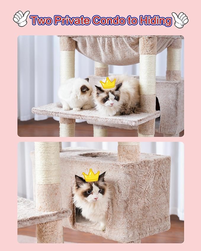 Cat Tree for Indoor Cats Large Adult, 74" Cat Tower with 3 Big Platforms, 2 Baskets, 2 Condos, Multi-Level Cat Scratching Posts, Muchroom GCT030MU