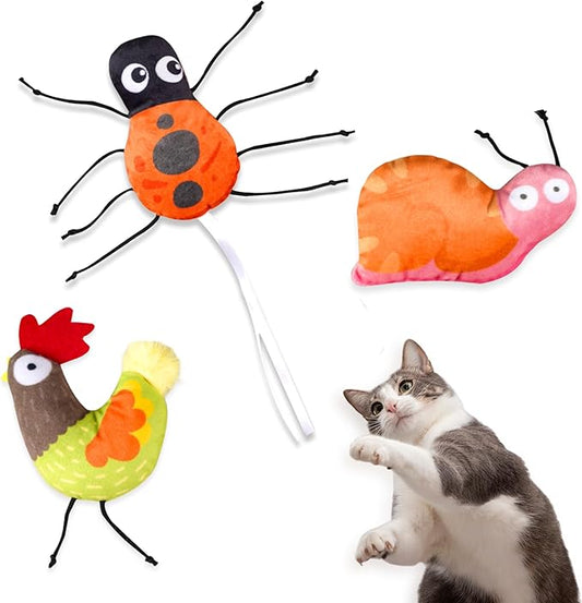 3-Pack Catnip Toys for Cats – Plush Cat Toys with Organic Catnip, Interactive Cat Toys for Indoor Cats, Snail, Rooster & Ladybug Shapes