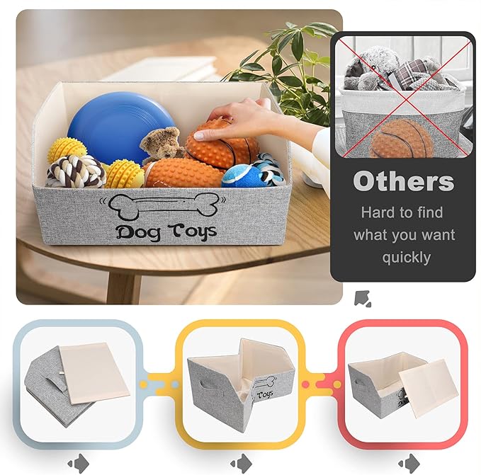 2X Thicker Large Dog Toy Collapsible Fabric Dog Toy Box and Storage Bin With Handle - Trapezoid Basket Chest Organizer for Pet Toys, Blankets and Accessories