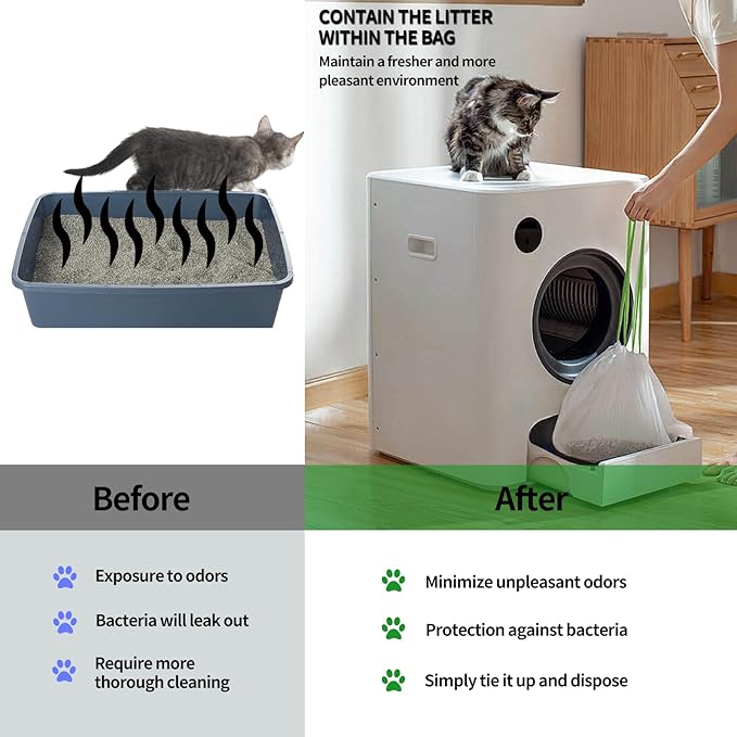 28 Count Cat Litter Box Liners with Holes, Cleaning Supplies with Durable Drawstring, Heavy Duty Self-Cleaning Cat Litter Bags, Thick Scratch Resistant (28)