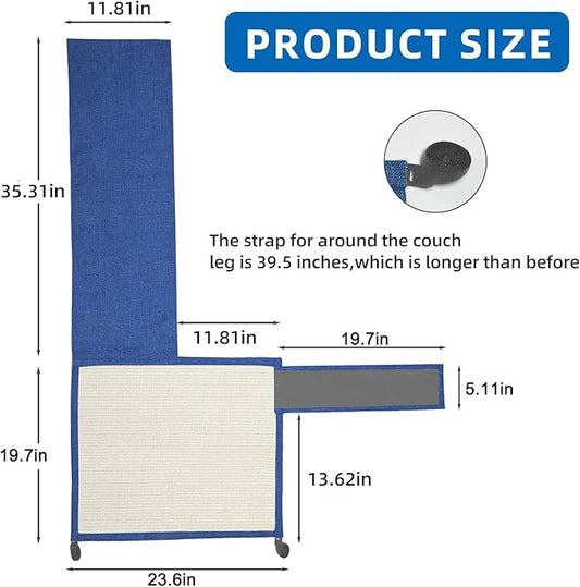 Cat Scratch Furniture Protector with Natural Sisal for Protecting Couch Sofa Chair Furniture 19.7’’H*23.6’’W (Dark Blue, Right Hand)