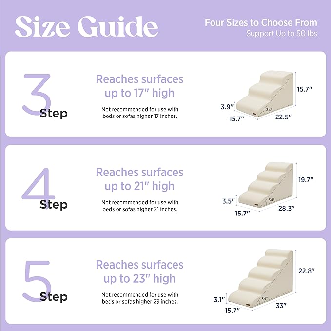 Lesure Dog Stairs for Large Dogs Pet Steps Ramp for High Bed with CertiPUR-US Certified Foam with Non-Slip Bottom, Beige, 5 Steps