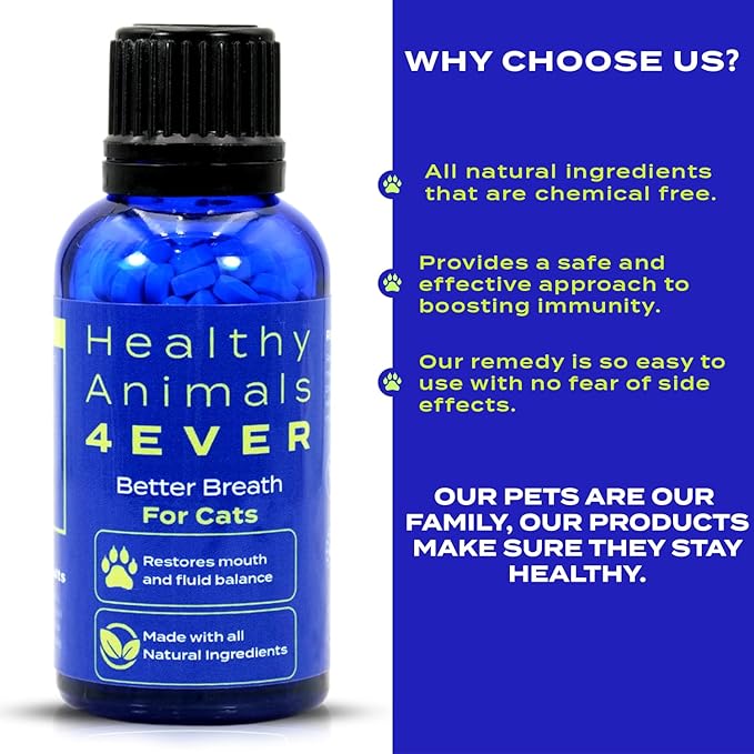 HA4E - Cat Bad Breath Remedy - Promotes Clean Teeth, Plaque & Tartar Control - No Brushing Needed - All-Natural, Non-GMO, Organic, Preservative & Chemical Free - 300 Dissolvable Tablets