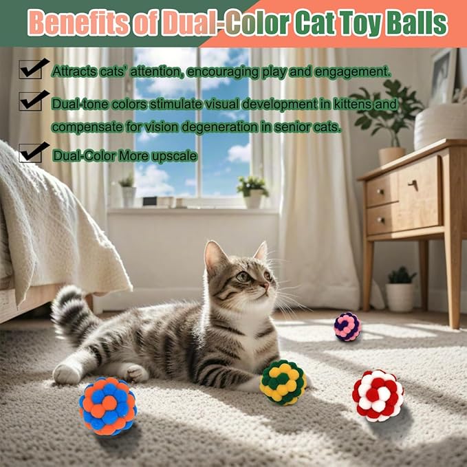 Cat Ball Toys, 2 Inches Soft Fuzzy Balls, 6-Pack Cat Toy Balls
