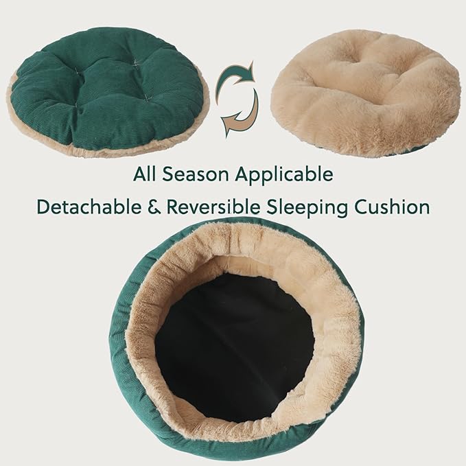 Cat Beds for Indoor Cats Calming Bed Washable,Small Size Dog Sofa Extra Comfy Cuddler Round Kitten Pet Bed Anti Slip Bottom for Anxiety,Warm Puppy Plush Snuggler Kennel Up to 10 Lbs,16 inch,Green