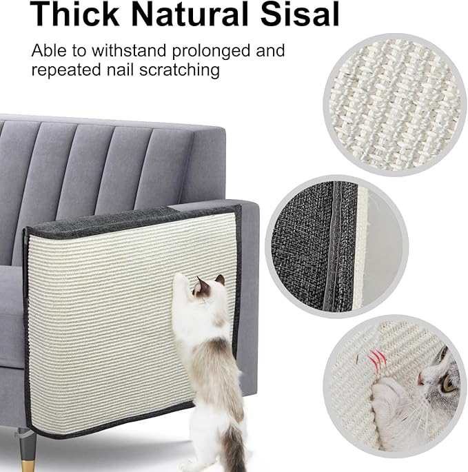 Upgraded Cat Scratch Furniture Couch Protector with 27.6’‘L*19.6’‘W Natural Sisal for Protecting Large Area Couch Sofa Chair(Dark Grey/Left Handed)
