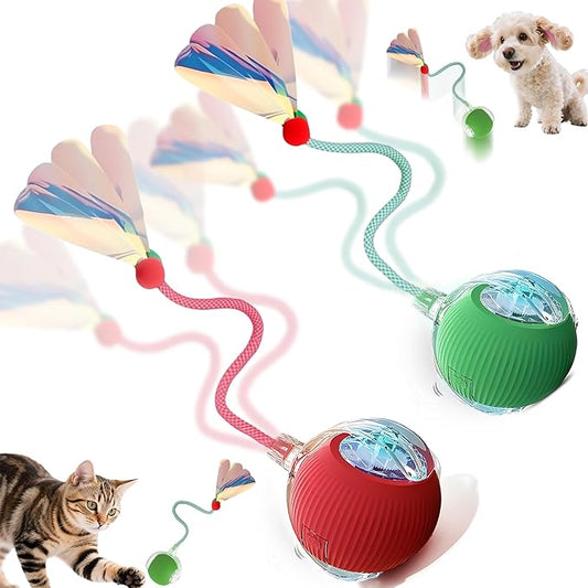 2-Pack Interactive Cat Toys Ball - 2025 New Gen with Smart Obstacle Avoidance & Auto Wake-Up,Includes 4 Speedy Tail 2.0 Ropes, Ideal Kitten Toys for Bored Indoor Cats (Red & Green)