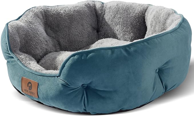 Asvin Small Dog Bed for Small Dogs, Cat Beds for Indoor Cats, Pet Bed for Puppy and Kitty, Extra Soft & Machine Washable with Anti-Slip & Water-Resistant Oxford Bottom, Teal, 20 inches