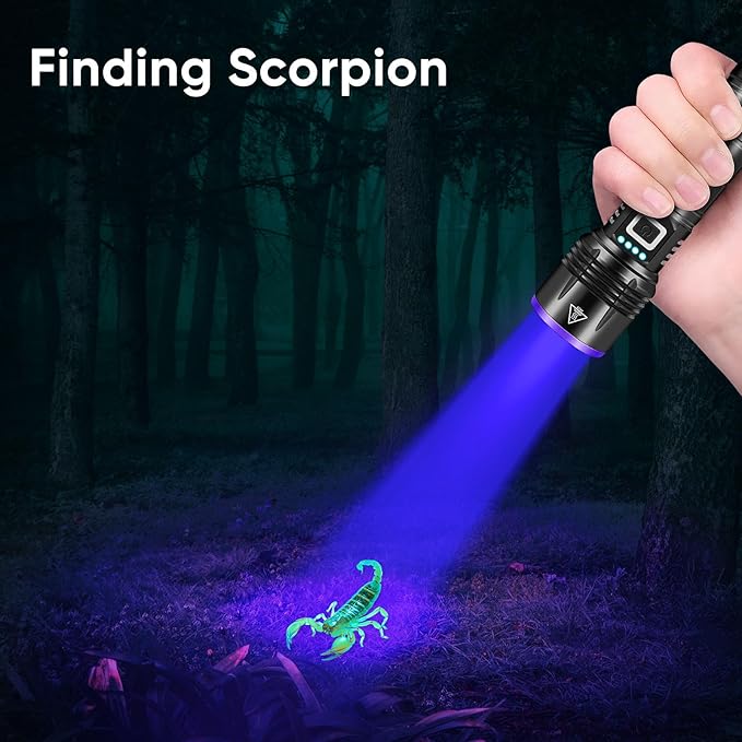UV Flashlight 20W, 5000 mAh High Power 365nm UV Light, Led Usb Rechargeable Black Light Flashlight for Pet Urine Detection, Resin Curing, Rock Hunting, Traveling, AC Leak, Uranium Glass, Bed Bug