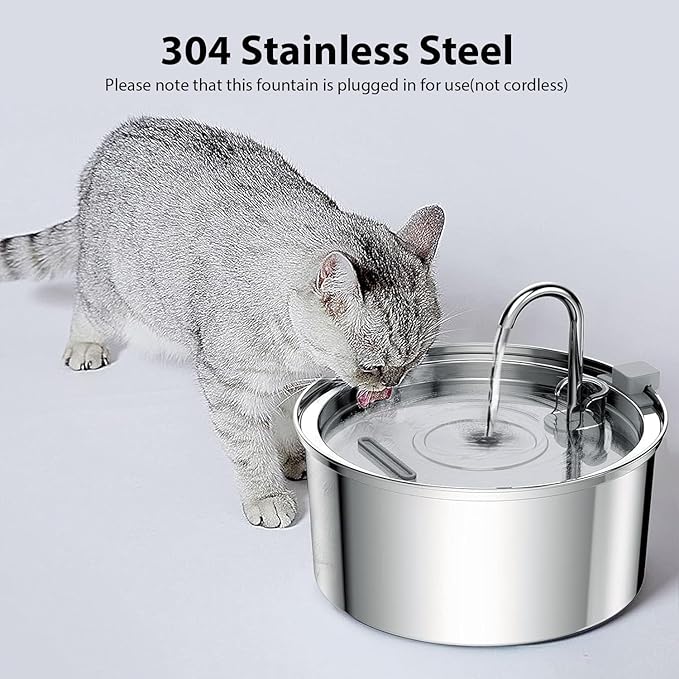 Tomxcute Cat Water Fountain Stainless Steel - 108oz/3.2L Cat Fountain for Drinking- Large Capacity Pet Water Fountain - Cat Feeding & Watering Supplies - Comes with 8 Replacement Filters