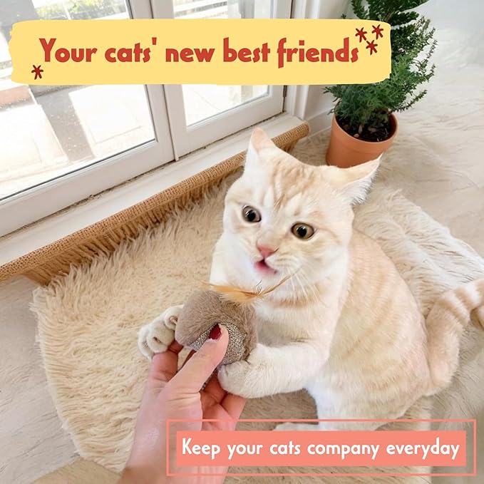 Tails & Tales Cat Toys Owls, Catnip & Silvervine Plush, Bite-Resistant & Soft Interactive Toys for Indoor Cats & Kittens, Reduces Stress & Encourages Activity, Pack of 4