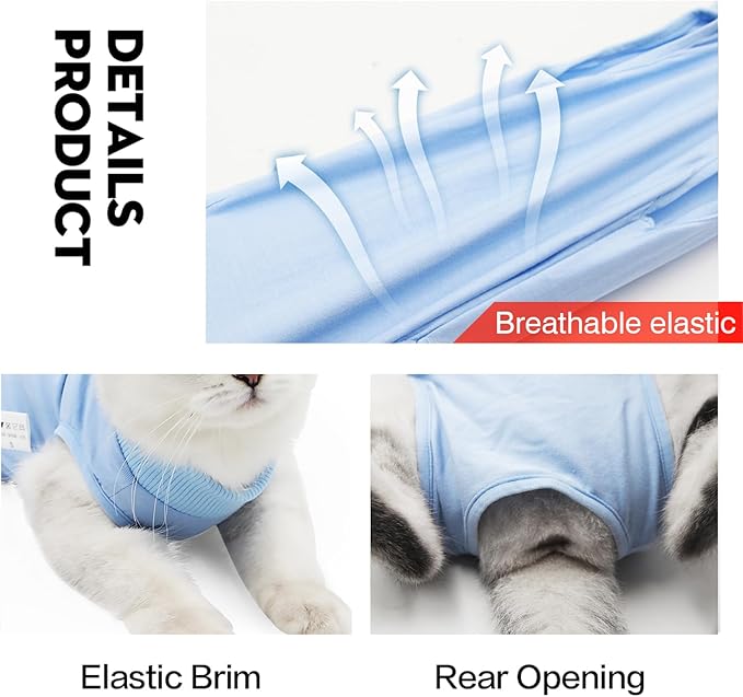 DOTON Cat Recovery Suit for Male and Female Surgical Post Surgery Soft Cone Onesie Shirt Clothes Neuter Licking Protective Diapers Outfit Cover Kitten Spay Collar(S, Blue)