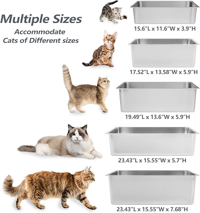 Kirecoo Stainless Steel Cat Litter Box, Small Metal High Sided Cat Pan Box, Indoor Litter Tray, Non Stick, No Smell, Easy to Clean, Pet Toilet Supplies for Cats