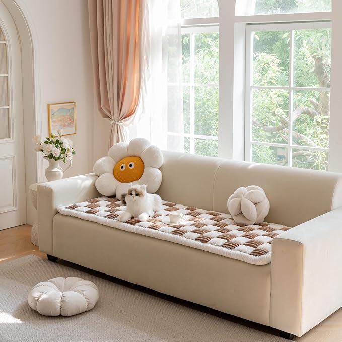 Washable Pet Bed Couch Cover, Funny Cat Mat, Anti-Slip Dog Bed, Pet Friendly Sofa Cover for Large Dogs (Deep Coffee, 70x210 cm/28 * 83in)