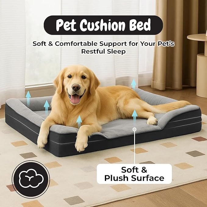 Cushion Bed for Pets Large Size Calming Anti Anxiety Crate Bed Machine Washable Breathable Soft Padding (36" L x 25" W x 6.4" H)