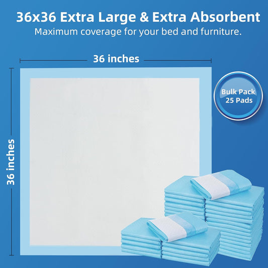 Extra Large Chucks 36"x36" Disposable XXL Heavy Duty Absorbent Elderly Adults Incontinence Bed Pads,Waterproof Thicken Puppy Pee Pad,Changing Underpads for Women and Baby[25 Pads]