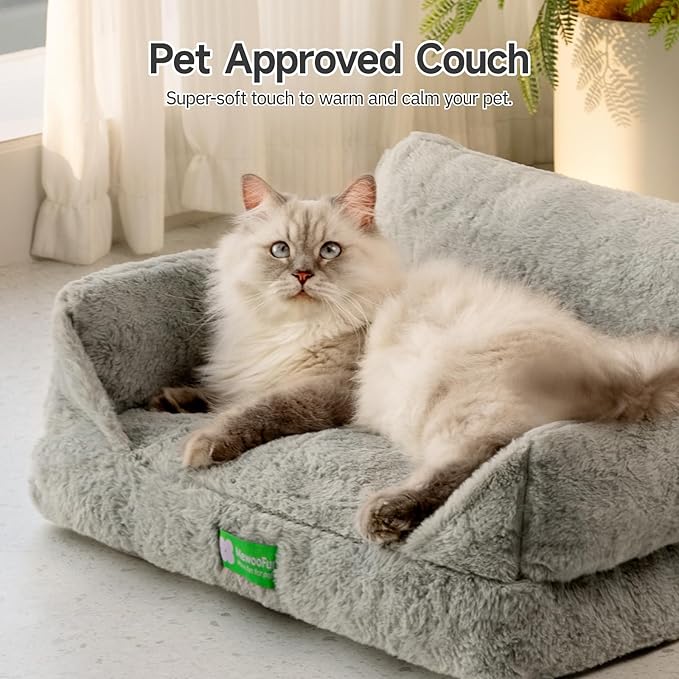 MEWOOFUN Cat Bed for Indoor Cats, Fluffy Cat Sofa for Small Pets with Removable Washable Cover, Cute Cat Couch with Non-Slip Bottom (Grey, 22x15x10)