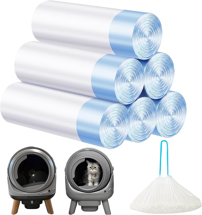 Cat Litter Bags 120 Count,21.65"x11.8" Drawstring Close Litter Box Liners for Automatic Litter Box,Thick Cat Poop Bags,Easy to Clean,Heavy Duty Robot Bag for Self-Cleaning Box